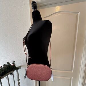 NWT Kate Spade Glimmer Glitter Oval Camera Crossbody Pink Bag (Retail $299)